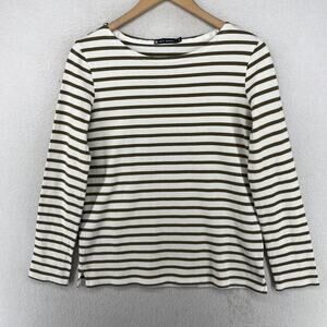 PETIT BATEAU Top Womens XS Sailor Striped Boat Neck Long Sleeve Cotton Green